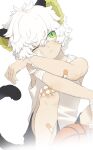  1boy animal_ears bandaid cat_boy cat_ears cat_tail facing_viewer green_eyes looking_to_the_side luoxiaohei luye_yuan male_focus one_eye_closed short_hair solo tail tank_top the_legend_of_luo_xiaohei white_hair 