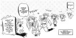  2boys =_= ^^^ axis_powers_hetalia chibi cioccolatodorima dancing doyagao empty_eyes english_text furrowed_brow germany_(hetalia) greyscale himaruya_hidekazu_(style) male_focus military military_uniform monochrome multiple_boys musical_note northern_italy_(hetalia) official_style polka_dot polka_dot_background smug surprised sweatdrop uniform 