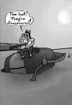  2022 absurd_res aircraft anthro binoculars clothed clothing comic dialogue digital_media_(artwork) english_text equid equine fur greyscale hair halcyon_(series) helicopter hi_res horse lost_andsafe male mammal manager_(halcyon) monochrome simple_background solo speech_bubble text vehicle 