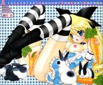  absurdres blonde_hair blue_eyes blush boots bow breasts bunny carrot choker copyright_request dress frills hair_bow highres masturbation medium_breasts nail_polish nipples no_panties pussy pussy_juice ramiya_ryou solo striped striped_legwear thighhighs 