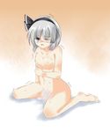  barefoot cum flat_chest konpaku_youmu nekomushi nipples nude ribbon short_hair solo touhou 