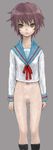  bad_id bad_pixiv_id blue_sailor_collar bottomless kita_high_school_uniform long_sleeves nagato_yuki pon pussy sailor_collar school_uniform serafuku short_hair solo suzumiya_haruhi_no_yuuutsu thigh_gap yellow_eyes 