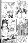  2girls animal_ears breasts cleavage comic covered_nipples cow_ears cow_girl cow_horns eromanga glasses greyscale hard_translated highres horns jpeg_artifacts large_breasts monochrome multiple_girls pink_sniper scan thighhighs translated yonekura_kengo 