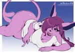  &lt;3 &lt;3_eyes anthro anthrofied big_breasts bottomless breasts cleavage clothed clothing eeveelution espeon female forked_tail fur hair hi_res huge_breasts mammal monotone_body monotone_fur monotone_hair nintendo open_mouth pok&eacute;mon pok&eacute;mon_(species) purple_body purple_fur purple_hair solo the_dogsmith thick_thighs unusual_anatomy unusual_tail video_games white_clothing 
