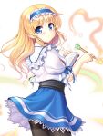  1girl blonde_hair blue_eyes breasts daitoshokan_no_hitsujikai hairband highres long_hair shirt skirt smile solo suzuki_kana 