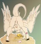  angel_dragon anthro balls blue_eyes butt cerezo dragon erection feathered_wings feathers genitals hi_res humanoid_genitalia humanoid_penis male penis perineum presenting smile soap solo wings 