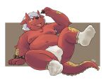  2022 anthro asian_clothing belly big_belly bulge clothing demon east_asian_clothing flappydog fundoshi hi_res japanese_clothing kemono male moobs navel nipples overweight overweight_male red_body solo tongue tongue_out underwear white_clothing white_fundoshi white_underwear 