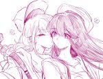  2girls ? achi_sang baseball_cap braid chinese_commentary floating_hair hat heart highres imminent_kiss kuon_nanami long_hair monochrome multiple_girls paripi_koumei sketch spoken_heart spoken_question_mark tsukimi_eiko white_background yuri 