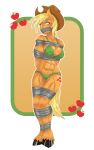  absurd_res anthro apple applejack_(mlp) bdsm bikini blush bondage bound breasts clothing cowboy_hat cutie_mark earth_pony equid equine female friendship_is_magic gag gagmanzx hat headgear headwear hi_res hooves horse mammal muscular muscular_female my_little_pony nipple_outline pony solo swimwear tape tape_bondage tape_gag 