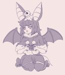  1girl absurdres animal_ears animal_feet astra_von_hecate bat_ears bat_girl bat_wings batatvideogames black_hair controller highres indie_virtual_youtuber long_hair moriko_kyoho pokemon poncho popplio skirt slit_pupils thighhighs wings 