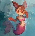  &lt;3 2022 alternate_species animal_crossing anthro black_nose blush bra breasts bubble butt cervid clothing fauna_(animal_crossing) female hi_res hooves mammal marine merfolk mermaid_tail nintendo open_mouth signature simple_background solo sony-shock split_form underwater underwear video_games water 