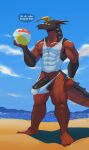  abs anthro bakugan ball beach beach_ball clothing detailed_background dialogue digital_media_(artwork) dragon english_text erection eyewear genitals glasses helios_(bakugan) hi_res horn humanoid_genitalia humanoid_penis inflatable male mostly_nude muscular muscular_male muscular_thighs nipples pecs penis red_body red_eyes sand scalie seaside sega sega_toys sellon solo text thong topwear underwear western_dragon 