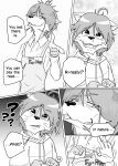  absurd_res anthro canid canine canis clothed clothing comic duo english_text gaku_kodori greyscale harzu hi_res male male/male mammal monochrome morenatsu shirt shun_(morenatsu) text topwear video_games visual_novel wolf 