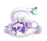  1girl absurdres alpha_transparency blue_eyes breasts cleavage counter:side crossed_legs floating floating_object highres incredibly_absurdres long_hair official_art sandals sitting snake tachi-e thighhighs transparent_background white_hair white_legwear yamata_no_orochi_(counter:side) 