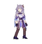  1girl black_legwear choker genshin_impact hair_ornament hairpin keqing_(genshin_impact) leggings long_hair looking_at_viewer non-web_source pixel_art pokefankris purple_eyes purple_hair solo solo_focus sprite standing twintails 