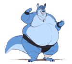  absurd_res anthro asian_clothing belly big_belly blue_body blue_fur claws clothing duskpoom east_asian_clothing fur hi_res japanese_clothing kangaroo kygen_(kygen) macropod male mammal marsupial mawashi moobs obese obese_anthro obese_male one_eye_closed overweight overweight_anthro overweight_male simple_background solo toe_claws underwear whistle white_background wink wristband 