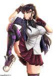  absurdres bad_source black_eyes bluewolfartista breasts highres komi-san_wa_komyushou_desu komi_shouko large_breasts long_hair muay_thai school_uniform thick_thighs thighs 