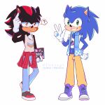  anthro black_body black_fur blue_body blue_fur bottomwear clothing denim denim_clothing duo eulipotyphlan fur hedgehog inosagi jeans male mammal pants sega shadow_the_hedgehog sonic_the_hedgehog sonic_the_hedgehog_(series) 