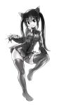  1girl breasts dress english_commentary fairy_tail grey_skirt highres monochrome redrawn simple_background sitting sketch skirt small_breasts smile solo spread_legs the_golden_smurf thick_thighs thighhighs thighs twintails wendy_marvell 