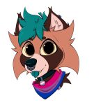  2022 alpha_channel ambiguous_gender anthro big_pupils bisexual_pride_colors black_nose black_pupils blep brown_body brown_fur canid canine clothing collar cute_fangs dilated_pupils ear_piercing facial_piercing fur green_hair hair happy headshot_portrait hi_res icon lgbt_pride looking_at_viewer mammal mei_(thelivelyire) neckerchief nose_piercing piercing portrait pride_color_clothing pride_colors pupils raccoon_dog septum_piercing signature smile smiling_at_viewer solo tan_body tan_fur tanuki thelivelyire tongue tongue_out trans_(lore) trans_woman_(lore) transgender_pride_colors yellow_eyes 