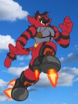  black_boots black_clothing black_footwear boots clothing cloud flying footwear hi_res how-did-we-get-here incineroar male nintendo pendant pok&eacute;mon pok&eacute;mon_(species) rocket_boots sky solo tahu_(incineroar) video_games 