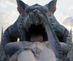  3d_(artwork) absurd_res anthro blender_(software) blender_cycles breasts capcom claws cunnilingus digital_media_(artwork) dragon duo female female_pov femle feral feral_on_top first_person_view flying_wyvern genitals hand_on_breast hand_on_head hi_res integlol larger_feral larger_male licking male male/female monster_hunter nargacuga open_mouth oral pussy rendered scales scalie sex size_difference smaller_female spread_legs spreading tongue tongue_out vaginal video_games wyvern 