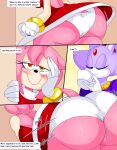  &lt;3 &lt;3_eyes 5_fingers amy_rose anthro ass_clapping bent_over big_breasts big_butt black_eyelashes black_nose blaze_the_cat blush blush_lines bracelet breasts butt butt_focus butt_jiggle cheek_tuft closed_smile clothed clothing comic container countershading cup denizen1414 dialogue domestic_cat dress drinking duo ears_down ears_up english_text eulipotyphlan eyelashes eyes_closed facial_tuft felid feline felis female fingers fist forehead_gem fur glistening glistening_butt glistening_eyes gold_(metal) gold_bracelet gold_jewelry green_eyes hair hand_on_face hand_on_own_face headgear headwear hedgehog hi_res holding_cup holding_object holding_tea_cup huge_butt inside jewelry jiggling looking_at_another love mammal mouth_closed multicolored_body multicolored_fur narrowed_eyes onomatopoeia panties pink_body pink_ears pink_fur pink_tail pivoted_ears ponytail pupils purple_body purple_clothing purple_ears purple_fur raised_tail red_clothing red_dress red_gem red_headgear red_headwear red_pupils sega shaking_butt short_hair short_tail simple_background sipping smile sonic_the_hedgehog_(series) sound_effects tan_arms tan_body tan_countershading tan_skin tea_cup teasing text text_box thick_eyelashes thick_thighs tuft two_tone_body two_tone_fur underwear upskirt white_body white_clothing white_countershading white_fur white_inner_ear white_panties white_underwear wide_hips yellow_background 