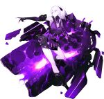  1girl abyssal_ship aircraft_carrier_princess_ii akira_(kadokawa) black_dress black_shirt breasts closed_mouth colored_skin dress flight_deck full_body gauntlets kantai_collection kneehighs large_breasts official_art ponytail purple_eyes shirt short_hair turret white_hair white_skin 