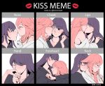  ae_ttana blush eyebrows_visible_through_hair genshin_impact highres kiss kissing_cheek kissing_forehead kissing_hand kissing_neck kissing_nose meme mole mole_under_eye one_eye_closed pink_hair purple_hair raiden_shogun twitter_username yae_miko 