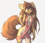  anthro apogee_(tinygaypirate) arm_tuft black_nose breasts brown_body brown_eyes brown_fur brown_hair butt canid canine canis cheek_tuft cleavage clothed clothing cowlick curled_tail domestic_dog ear_piercing eyebrow_through_hair eyebrows eyelashes facial_markings facial_piercing facial_tuft female floppy_ears fur furgonomics furry-specific_piercing gauged_ear gesture grey_background hair hair_over_eye head_markings hi_res inner_ear_fluff leaning_aside leaning_to_side long_hair looking_aside mammal markings messy_hair mottled mottled_nose muzzle_piercing nipple_outline no_underwear nose_piercing one_eye_obstructed piercing pink_nose pointing portrait raised_arm raised_eyebrow simple_background slim smile solo spitz standing three-quarter_portrait tinygaypirate translucent translucent_hair tuft wrist_tuft 
