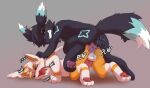  accessory anthro balls blush dominant dominant_male eeveelution erection from_behind_position genitals hi_res king_scarlet knot male male/male miau nintendo pawpads penis pinned plap pok&eacute;mon pok&eacute;mon_(species) sex shinx umbreon video_games 