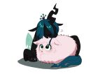 2022 arthropod black_body blue_hair blue_tail changeling crown duo equid equine fan_character female feral fluffle_puff fluffy fluffy_pony friendship_is_magic fur green_eyes hair hasbro hi_res horn horse mammal my_little_pony pink_body pink_fur pony potetecyu_to queen_chrysalis_(mlp) signature simple_background tuft white_background wings 