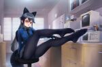  1girl 2girls animal_ears beleven black_bow black_bowtie black_legwear black_necktie blue_jacket bow bowtie chair computer day desk extra_ears ezo_red_fox_(kemono_friends) feet fox_ears fox_girl fox_tail full_body glasses grey_skirt hand_on_own_leg highres indoors jacket kemono_friends legs legs_up long_hair looking_at_another looking_at_viewer microskirt minigirl monitor multiple_girls necktie no_shoes office_chair orange_eyes outstretched_arm outstretched_leg paid_reward_available panties panties_under_pantyhose pantyhose parted_lips red-framed_eyewear sidelocks silver_fox_(kemono_friends) sitting size_difference skirt solo solo_focus tail underwear very_long_hair window 