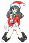  boots bottomless christmas copyright_request jinjin santa_costume solo uncensored 