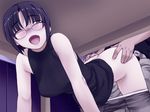  1girl dark doggystyle game_cg glasses happy_sex hetero kiriyama_taichi one_eye_closed panties panty_pull pantyhose pussy_juice sex skirt soga_kaede solo_focus sweet_home under_table underwear vaginal 