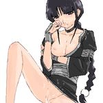  black_hair bleach braid breasts cum kurotsuchi_nemu large_breasts lowres nipples no_panties oekaki shimano_natsume single_braid solo 