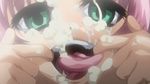  anime_yagami_yuu cum facial green_eyes mouth_pull murakami_teruaki open_mouth pink_hair screencap solo tongue yagami_yuu yakin_byoutou 