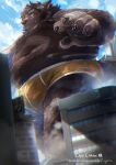  2022 anthro belly big_belly brown_body brown_fur bulge canid canine canis clothing detailed_background fur hi_res humanoid_hands kemono lagoon_bluebear macro male mammal navel outside overweight overweight_male solo underwear wolf 