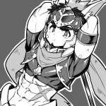  1boy abs bandaid bara black_bodysuit black_hair bodysuit cape character_request dragalia_lost facial_hair goatee helmet highres male_focus midriff muscular muscular_male navel scar scar_on_stomach short_hair sketch solo stomach subasame thick_eyebrows 