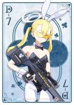  1girl animal_ears black_gloves black_leotard blue_archive breasts detached_collar fake_animal_ears fingerless_gloves gloves green_eyes gun halo highres holding holding_gun holding_weapon leotard long_hair looking_at_viewer official_art pantyhose playboy_bunny rabbit_ears small_breasts sunglasses tinted_eyewear twintails weapon white_legwear wrist_cuffs yellow-tinted_eyewear 