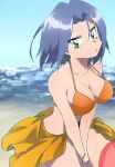  1boy beach bikini blue_hair breasts crossdressing green_eyes haru3201 james_(pokemon) looking_at_viewer pokemon pokemon_(anime) pokemon_(classic_anime) purple_hair swimsuit team_rocket 
