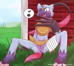  absurd_res anthro anus bandage claws female genitals hi_res musical_note nintendo outside pok&eacute;mon pok&eacute;mon_(species) presenting pussy screamoshaymin sneasler solo video_games 