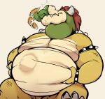  abdominal_bulge anthro belly big_belly bodily_fluids bowser drooling duo hair hand_on_stomach hi_res horn koopa male male/male mario_bros nintendo noodle_crispy oral_vore red_hair reptile saliva same_size_vore scalie sharp_teeth spikes teeth turtle video_games vore yoshi 