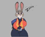  anthro big_breasts breasts clothed clothing disney female fur grey_background grey_body grey_fur hi_res huge_breasts judy_hopps lagomorph leporid mammal mr_dark_and nipple_outline rabbit simple_background zootopia 