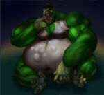  abdominal_bulge anthro ape barefoot belly big_belly bodily_fluids drooling duo feet fur gorilla green_body green_fur haplorhine male male_pred mammal muscular muscular_male open_mouth oral_vore primate saliva sharp_teeth teeth vhyena vore 