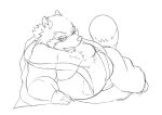 2022 anthro belly big_belly canid canine hi_res hysk kemono male mammal monochrome moobs overweight overweight_male raccoon_dog sengoku_puzzle simple_background sketch solo tanuki tokugawa_ieyasu white_background 