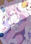  2022 absurd_res anthro big_breasts big_ears blush bow_bra bow_panties bra breasts camel_toe canid canine cellphone cleavage clothed clothing female fox fur hair hi_res kemono kemoribbon lying mammal on_back open_mouth panties phone pink_body pink_fur robe sakurako_(kemoribbon) side-tie_panties skimpy sleeping smartphone solo spread_legs spreading underwear white_bra white_clothing white_panties white_underwear 