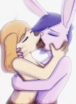  anthro canid canine canis domestic_dog duo eating_feces feces feces_in_mouth female female/female french_kissing hi_res kissing lagomorph leporid mammal rabbit scat scaty smelly 