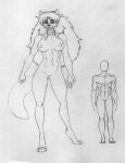  absurd_res anthro canid canine canis dreadwolfclaw1990 female hi_res mammal model_sheet monochrome size_difference wolf 