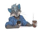  2022 5_fingers anthro black_body black_fur blue_clothing blue_eyes blue_hair blue_hoodie blue_nose blue_topwear canid canine clothed clothing digital_media_(artwork) fingers fox fur hair hoodie koul male mammal simple_background solo topwear white_background 